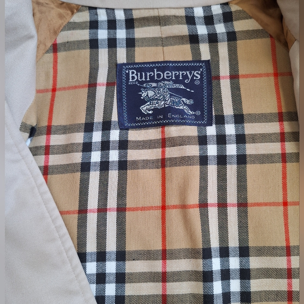 Vintage 80s Burberry Trench Coat Belted Mid Long Nova Check Single COA Womens 12 - Picture 8 of 16